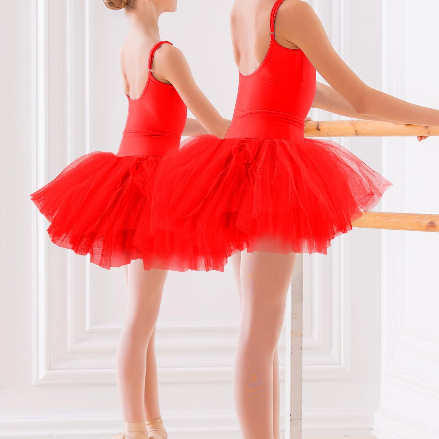 2pcs Tutu Skirts, 5 Layered Tulle Tutu Skirt Elastic Mini Tutu Skirt Layered Ballet Mesh Skirt Tutu Costume Tutu Dress for Women Dace Show Halloween Dress Up Party (Red)