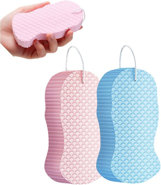 Skiennix Exfoliating Bath Sponge - Super Soft Dead Skin Remover | Reusable Shower Scrubber (Pink & Blue)