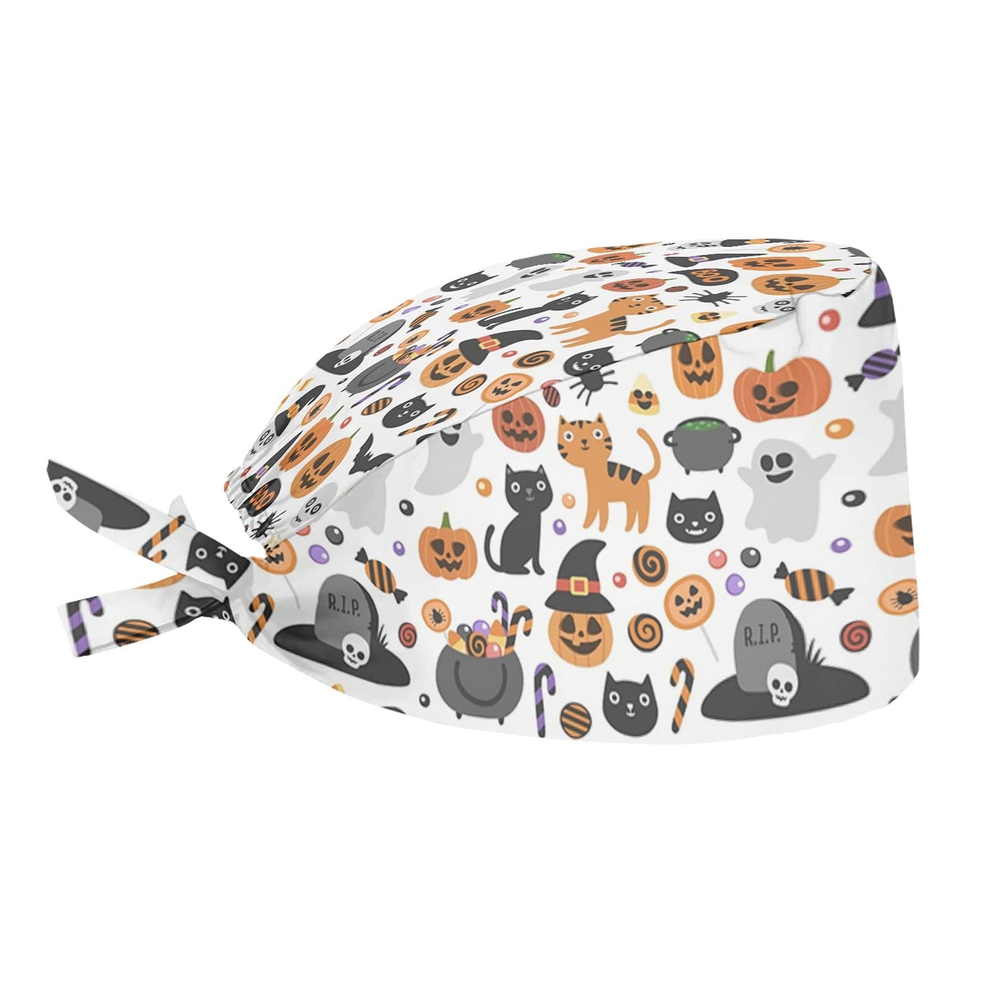 JEOCODY Halloween Working Cap, Pumpkin Black Cat Boo Skeleton Print Shower Hat with Sweatband Breathable Headgear for Women/Men