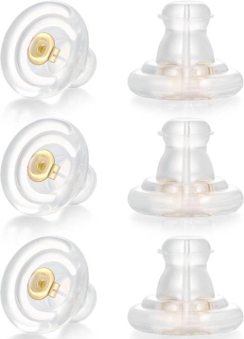 18K Gold Silicone Earring Backs by Skiennix - Hypoallergenic Replacement for Studs | 6 Pcs