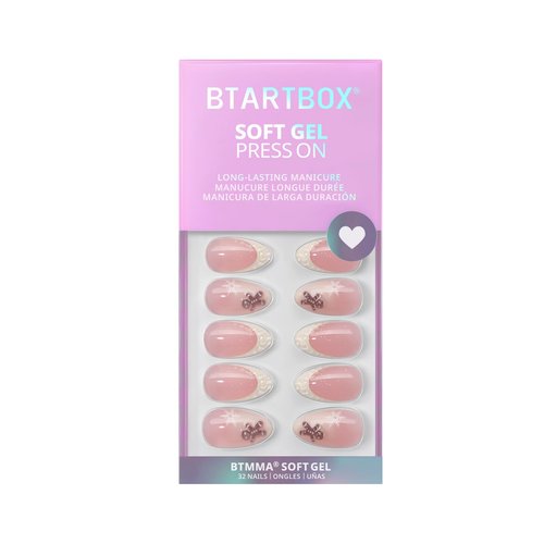 BTArtbox French Tip Press On Nails - Gingerbread Joy, 3D Short Almond Christmas Press On Nails with Glue and Adhesive Tabs for Women in 16 Sizes - 32 Soft Gel Glue On Nails Kit