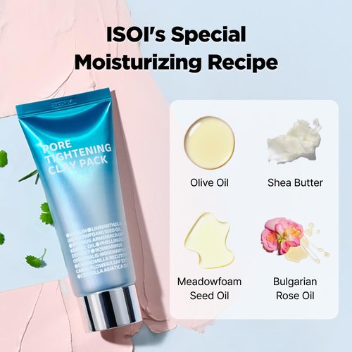 ISOI Pore Tightening Clay Mask for Face, Natural Kaolin & Plant-Based Formula for Tightening, Lifting, Exfoliating & Sebum Control, Moisture-Balancing, Korean Clay Mask for Pores (3.38 fl. oz, 100ml)