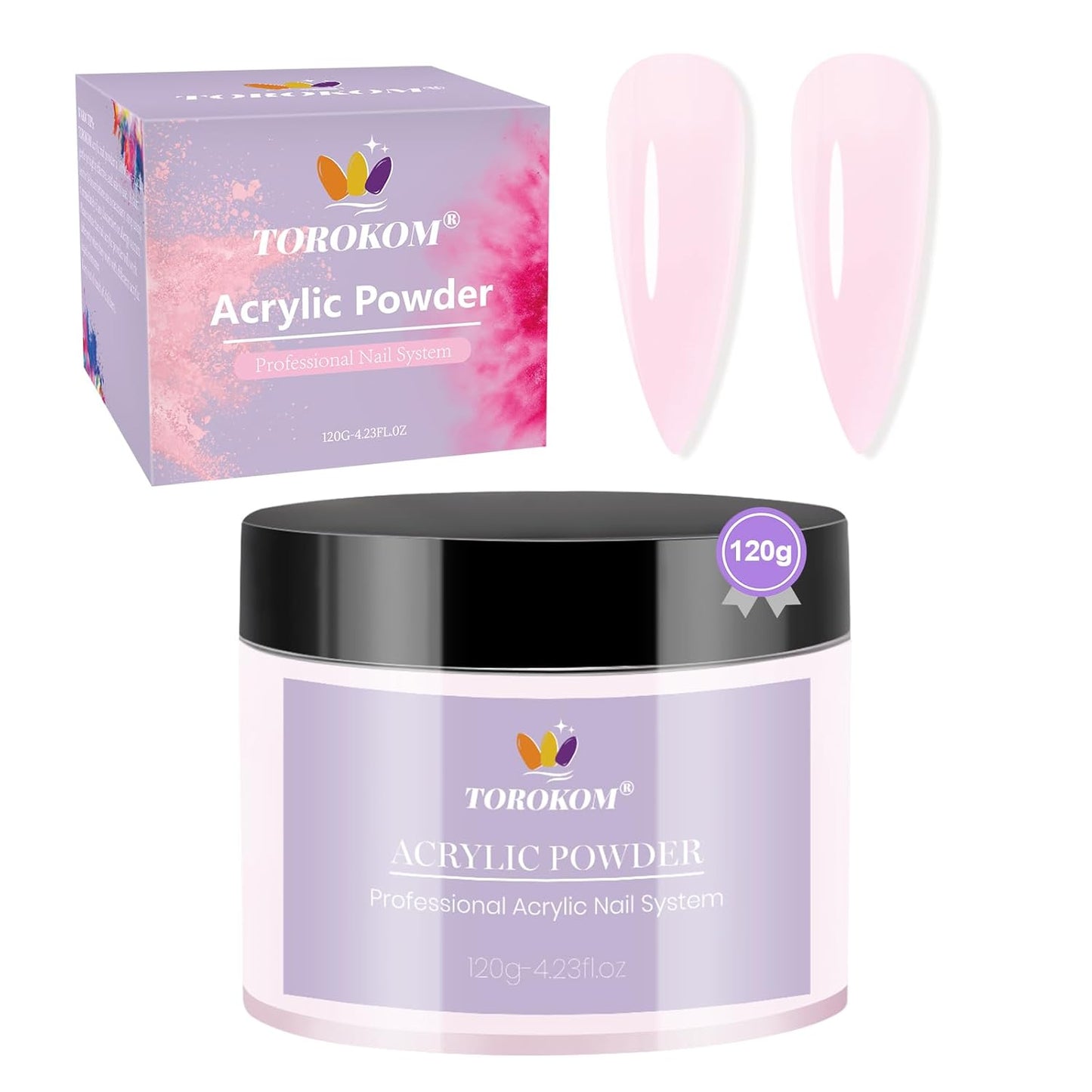 TOROKOM Pink Acrylic Powder - Self-Leveling Dip Powder for Nails | Long-Lasting, 120g/4.23oz
