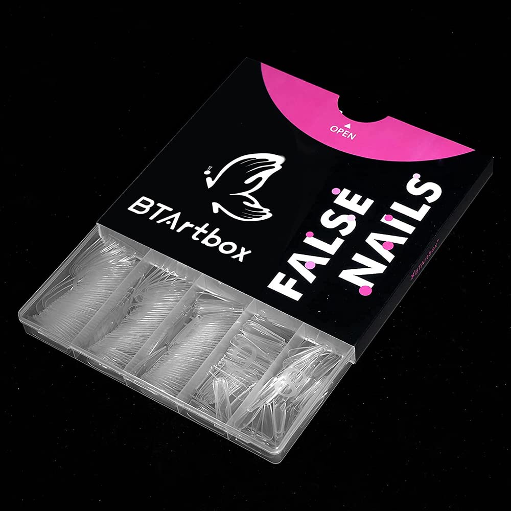 Long Fake Nails - Clear Acrylic Coffin Shaped Ballerina Nails Tips BTArtbox 500pcs Full Cover False Artificial Nails with Case for Salons and DIY Nail Art, 10 Sizes
