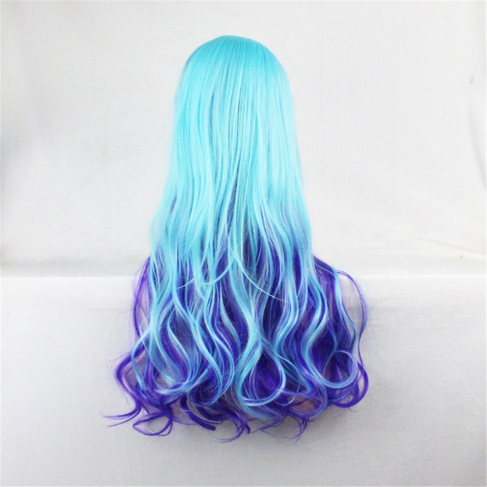 Sharebeauty 28" Mix Blue and Purple Ombre Long Wavy Curly Women Wig with Side Bangs Cosplay Costume Halloween Party Wig