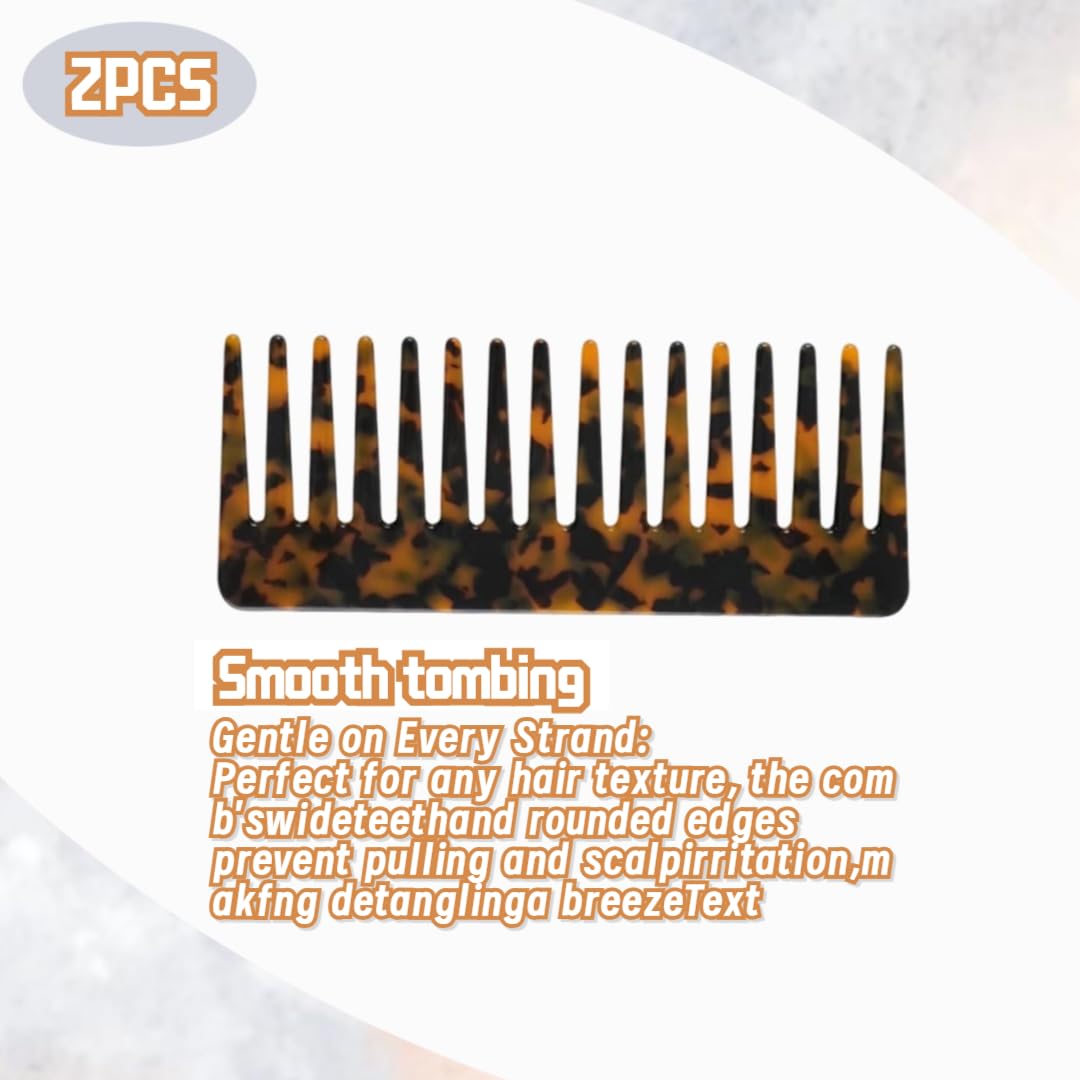 Skiennix Large Hair Detangling Comb - Wide Tooth Cellulose Combs for Thick Curly Hair | 2 Pack (Tortoise Shell, Ivory)