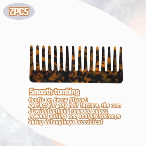Large Hair Detangling Comb - Wide Tooth Comb Cellulose Detangler Combs for Women Thick Curly Wavy Wet Dry Hair 2 Pack (Tortoise Shell, Ivory)