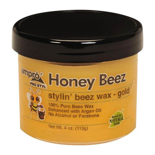 AmPro Pro Styl Beez Wax - Softens Your Hair and Provides Strong Hold - Infused with Argan Oil to Smooth and Condition Tresses - Creates Sleek Looks When Locking, Curling, and Braiding - Gold - 4 oz