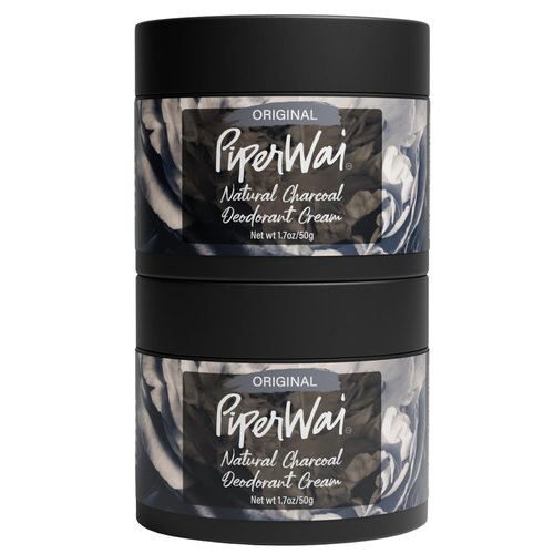 PiperWai Natural Deodorant Cream - Aluminum Free, Activated Charcoal & Magnesium | 1.7oz Scented Jar 2-Pack
