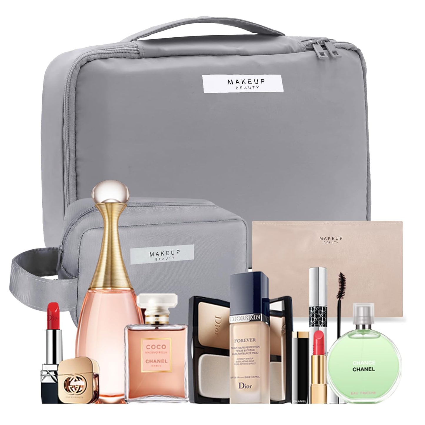 Travel Makeup Bag Cosmetic Bag Makeup Bag Toiletry bag for women and men (Grey-3pcs)