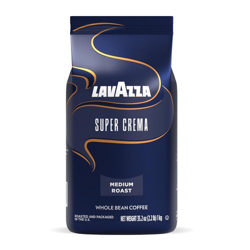 Lavazza Super Crema Whole Bean Coffee - Medium Espresso Roast, Arabica & Robusta Blend, 2.2 lb Bag