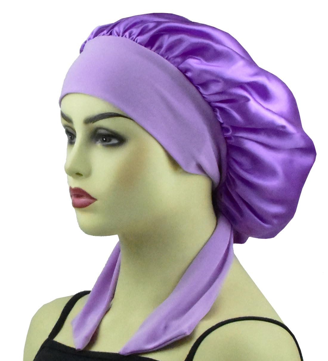 Silk Bonnet Satin Bonnet for Sleeping Curly Hair Cover Sleep Cap Silk Night Caps for Women Large Silk Sleep Bonnet with Tie (Black + Pink + Light Purple)