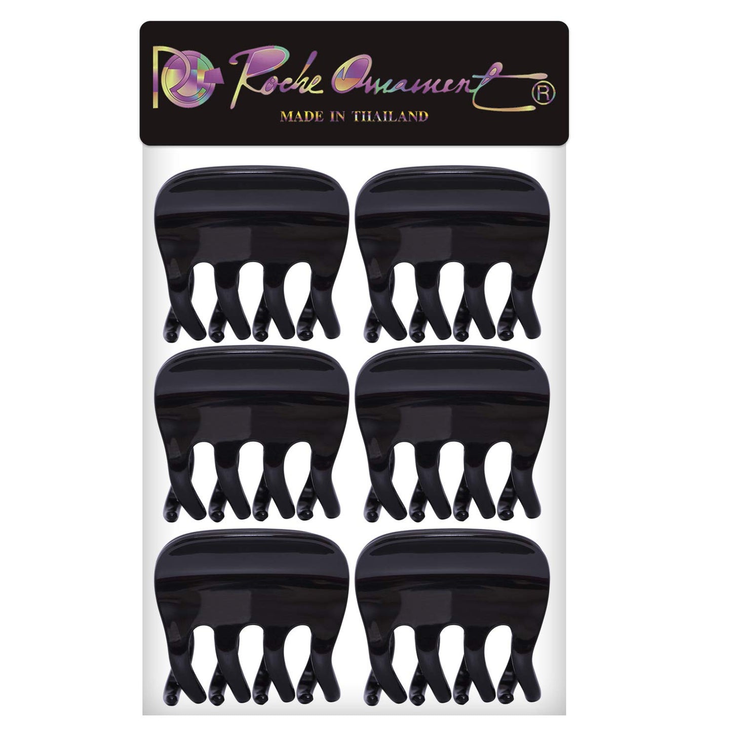 RC ROCHE ORNAMENT 6 Pcs Womens Plastic Jaw Claw Comb Clamp No Slip Grip Claws Strong Hold Interlocking Teeth Fashion Salon Beauty Girls Accessories Hair Clip, Medium Black