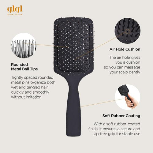 GLGL Premium Hair Brush - Metal Bristles with Cushion for Scalp Massage & Detangling | Ergonomic Handle, Gentle Tips
