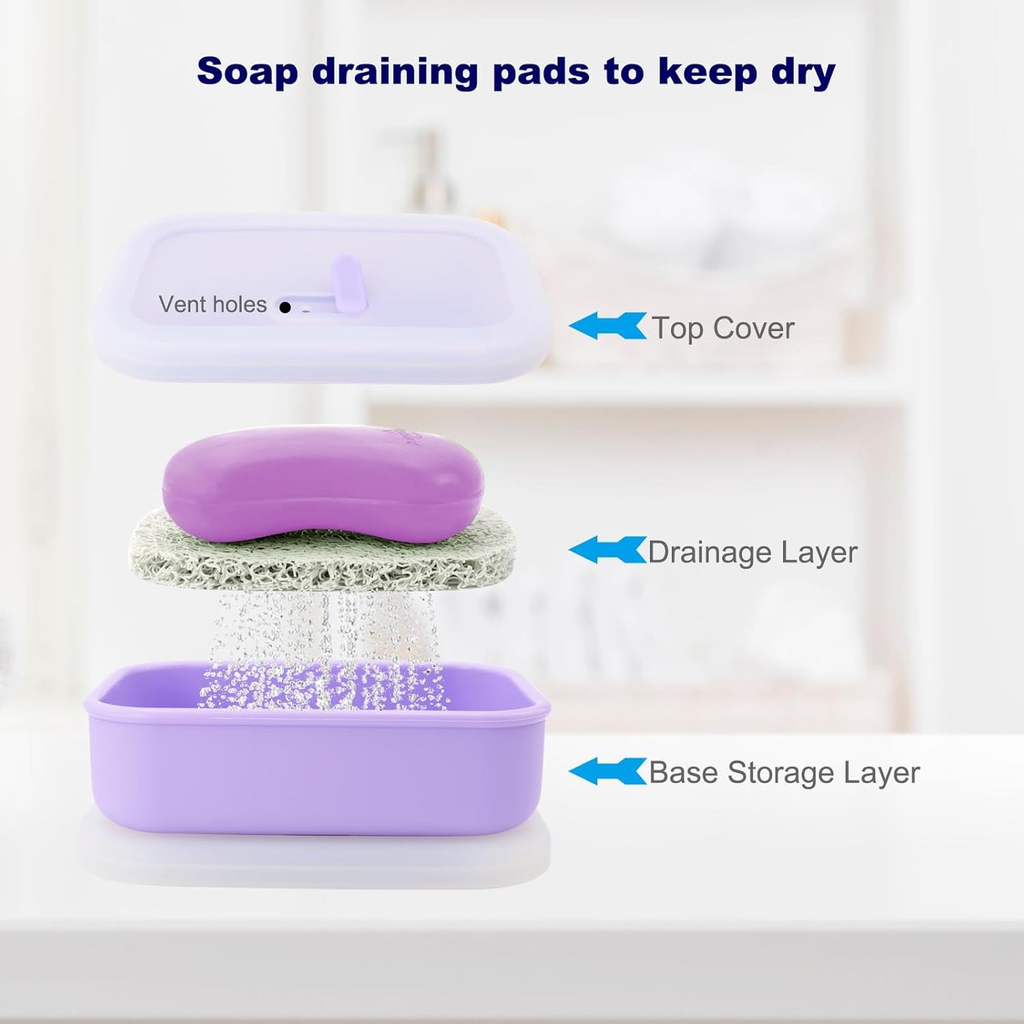 Skiennix Leak Proof Travel Soap Case - Portable Silicone Shampoo Bar Holder | Large Purple Design