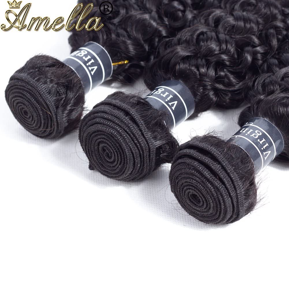 Amella Hair Curly Wave Human Hair 3 Bundles Brazilian Virgin Hair Weave Bundles Jerry Curly 8A Grade Unprocessed Hair Extensions Natural Black 14 14 14inch 95g/pc