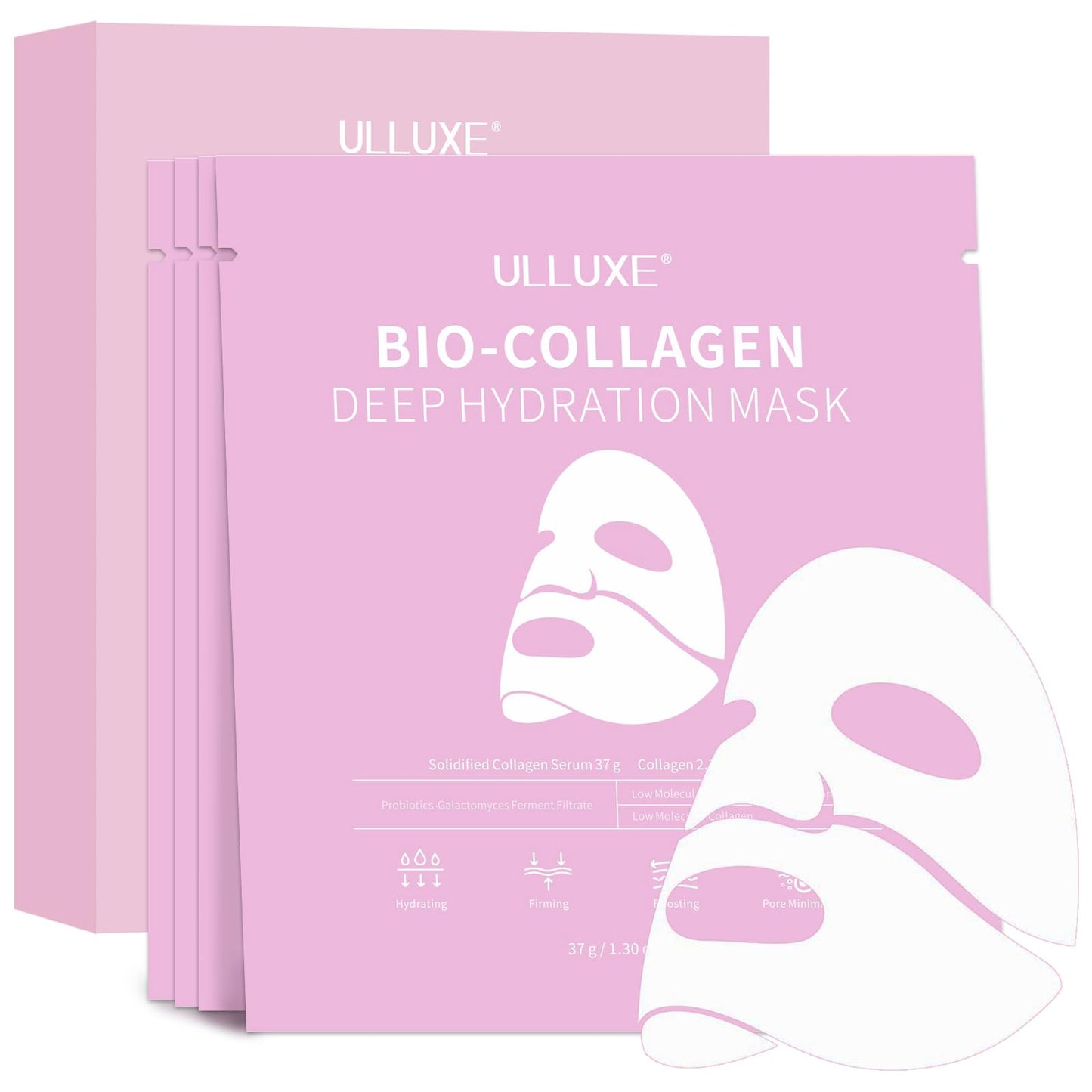 ulluxe Deep Collagen Face Mask, Bio-Collagen Overnight Facial Mask, Hydrating Firming Anti-Aging and Moisturizing, Korean Skincare Masks, Stocking Stuffers for Women & Teen Girls, 37g, 4ea