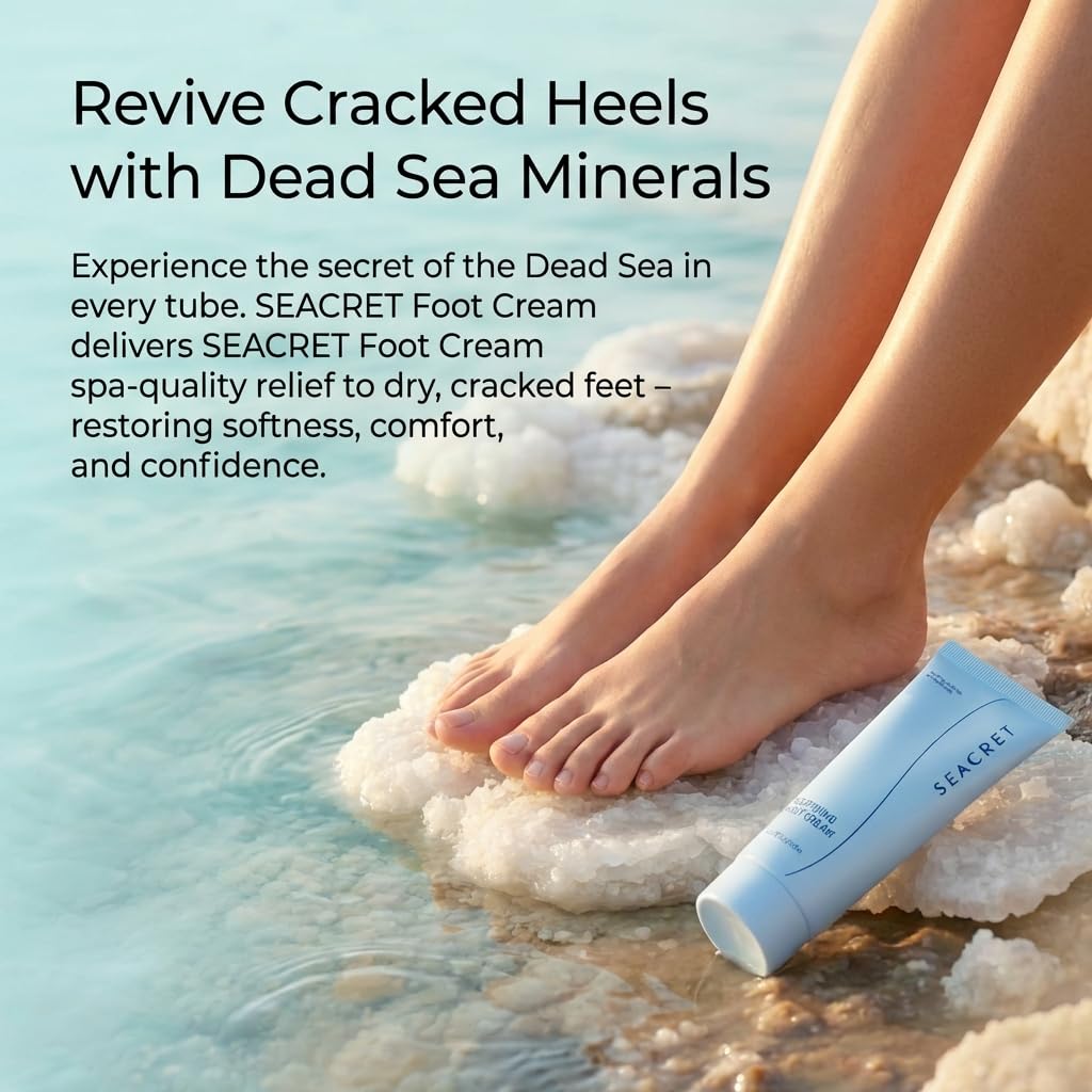 SEACRET Dead Sea Foot Cream - Deep Moisture Heel Repair with Tea Tree Oil & Shea Butter | 3.4 fl oz