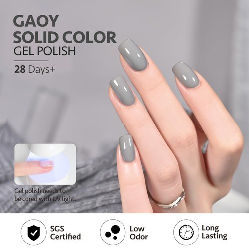 GAOY Gray Gel Nail Polish, 16ml Soak Off Gel Polish, UV Light Cure for Nail Art DIY Manicure at Home, 2087 Atoms Gray