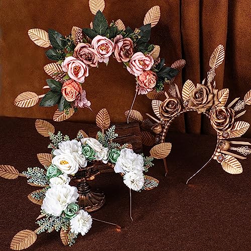 COSUCOS Flower Halo Crown Headband Fairy Headpiece Goddess Woodland Witch Hair Accessory Photoshoot Props Cosplay Party Leaves Baby Shower Outdoor Wedding Pink Rose