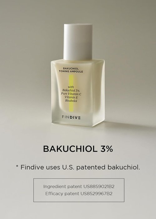 FINDIVE Bakuchiol Toning Ampoule - 3% Plant-Based Retinal Alternative with Vitamin C & E | 1.01 fl. oz