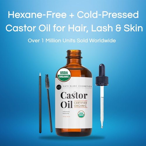 Kate Blanc Cosmetics Castor Oil - Organic Hair & Lash Serum, 100% Pure, Cold Pressed (2oz)