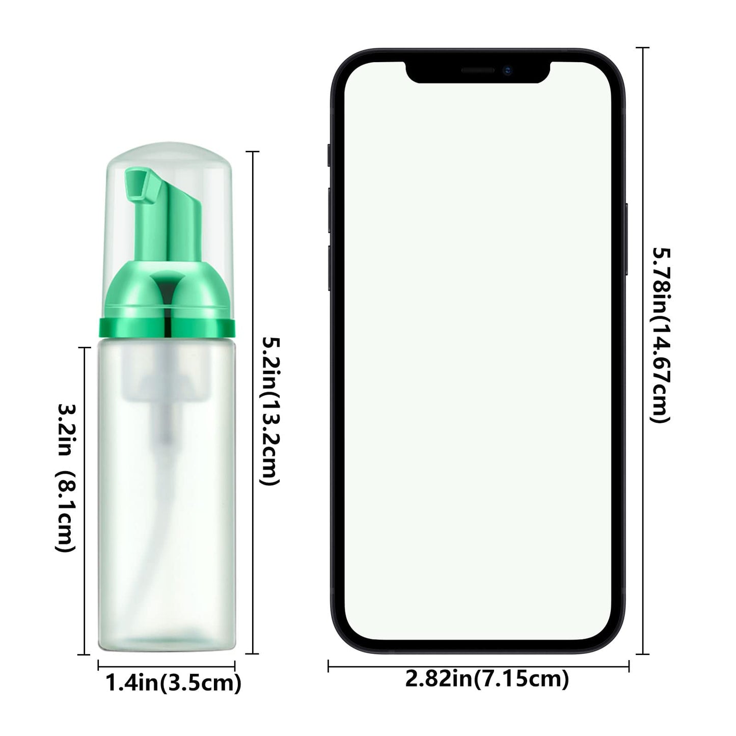 Lil Ray 2 Oz Empty Frosted Green Foam Pump Bottle, Travel Foamer Soap Dispenser for Lash Shampoo, Hand Soap, Foaming Cleaner(Green Pump, 12 PCS)