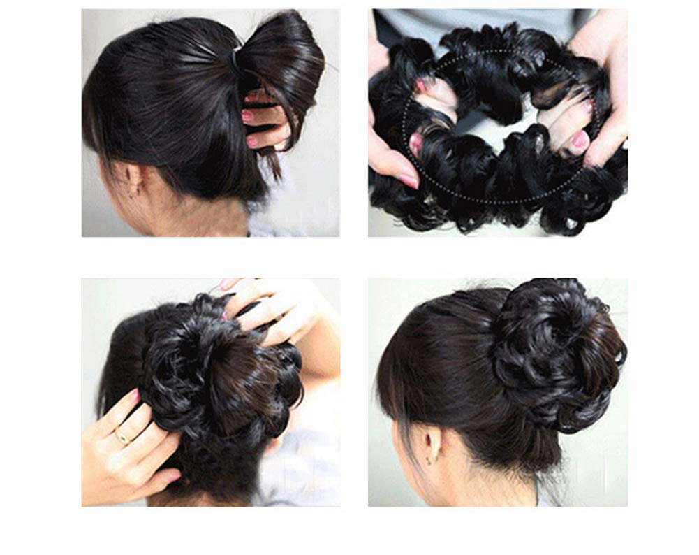 Aimeely Women's Curly Messy Chignon Hairpieces Synthetic Hair Bun Extensions Natural Black