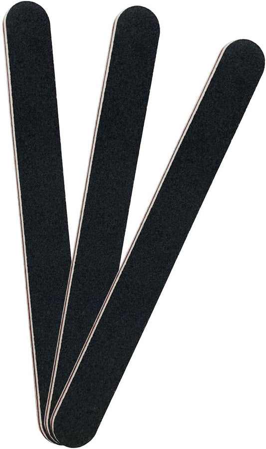 Skiennix Professional Emery Boards - 3 Pack Nail Files for Acrylic & Natural Nails | 100/180 Grit, Reusable, Black