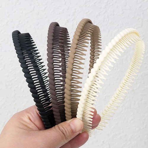 Jaczora Plastic Comb Headbands with Teeth for Women, Non-Slip Comfort Hair Bands, Black Brown Beige White, 4 Pack Hair Accessories