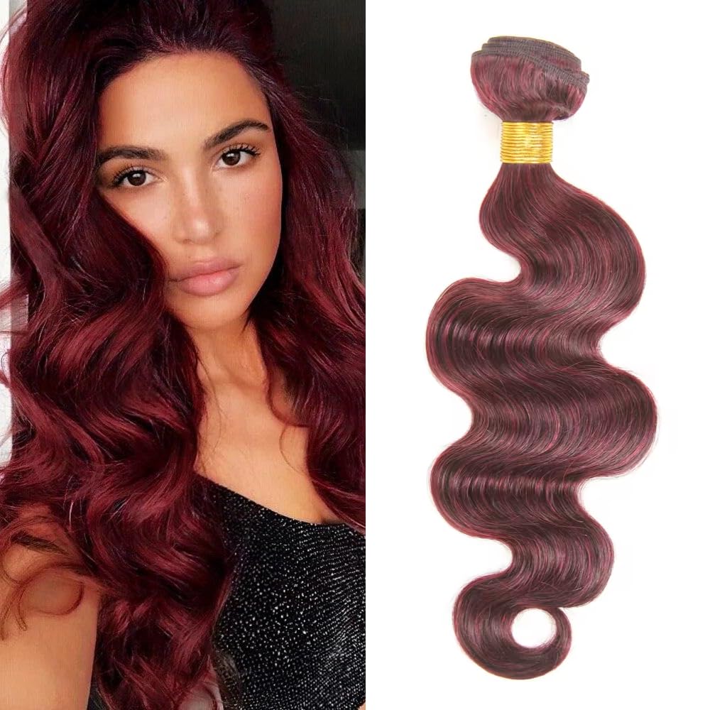 10A Body Wave Human Hair Bundles #99J Human Hair Bundles 24 Inch 100% Unprocessed Brazilian Virgin Human Hair Extensions Burgundy Hair Weave for Women