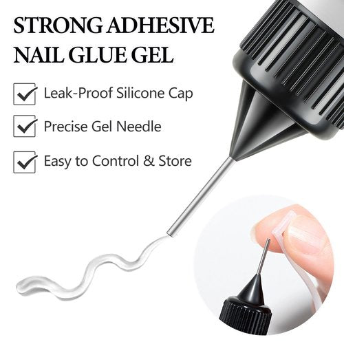 SUTOKAKA 2Pcs 10ml Nail Rhinestone Glue Super Strong Adhesive Nail Glue Gel for 3D Nail Art Charms Gems Jewels Diamonds Crystal Beads Home Manicure Salon Supplies Cured Need