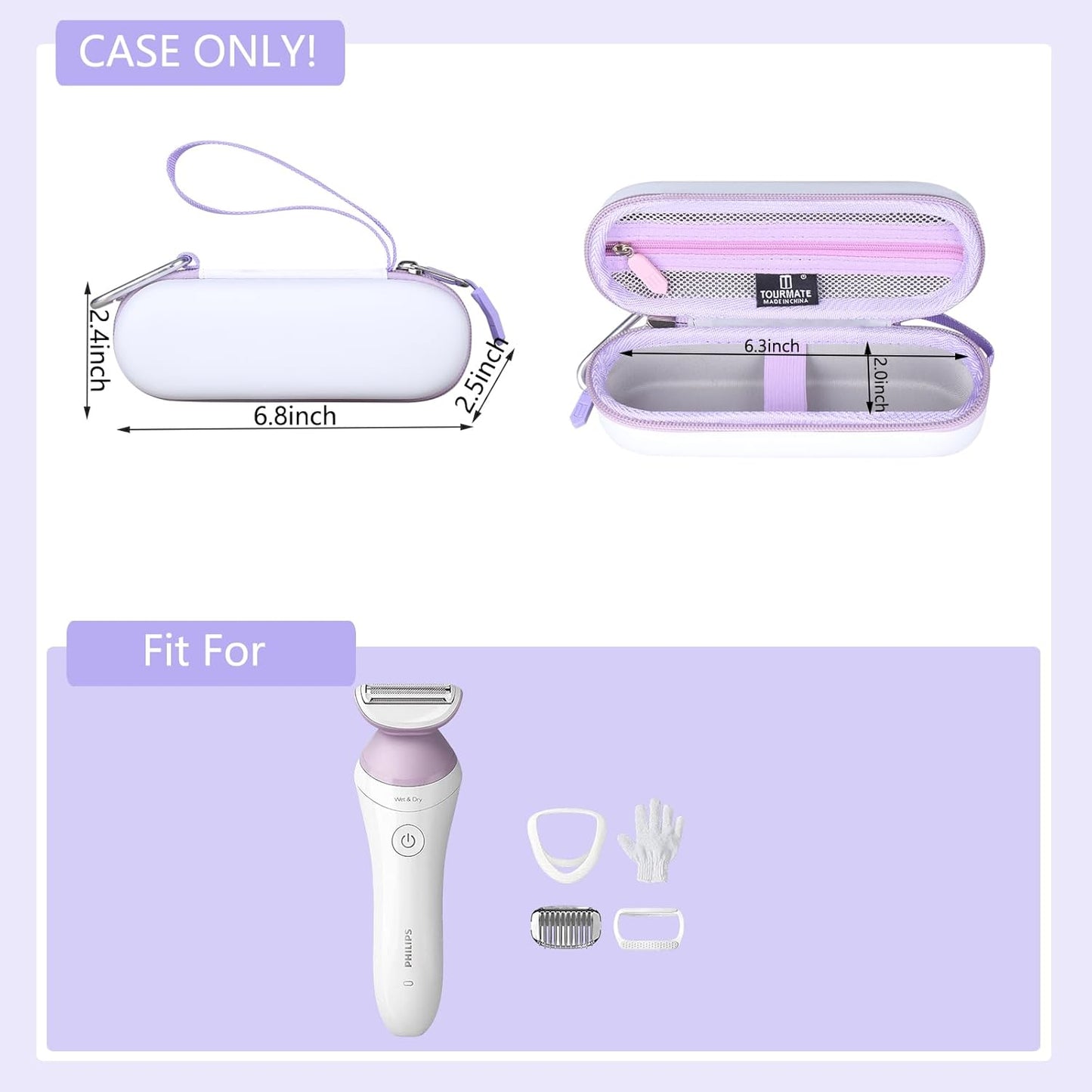 Tourmate Hard Storage Case for Philips Beauty Shaver - Travel Case for Series 6000 | White & Purple