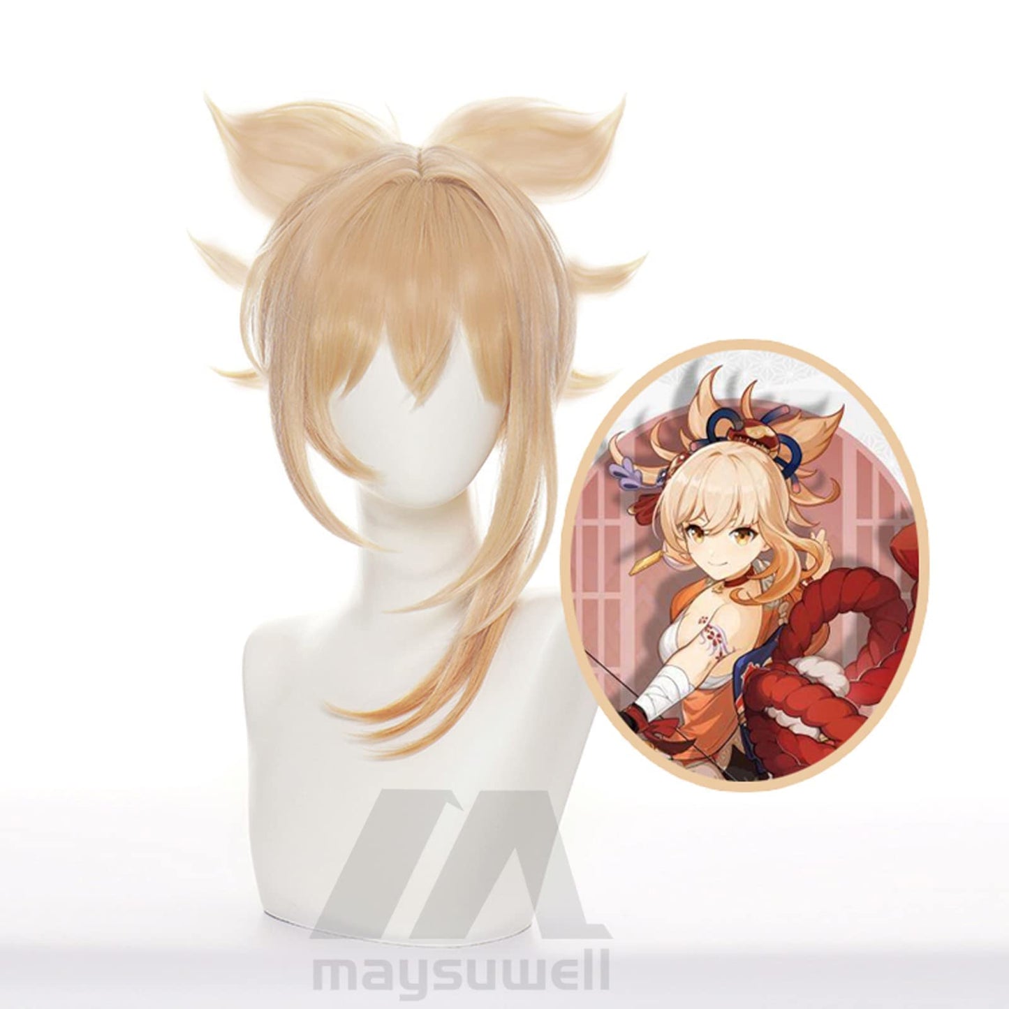 Anime Cosplay Wig Genshin Impact Yoimiya Short yellow hair Wig with Free Wig Cap for Comic Con, Cosplay show, Halloween