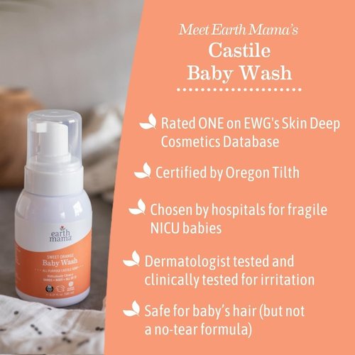 Earth Mama Sweet Orange Baby Liquid Wash - Organic Foaming Hand Soap for Sensitive Skin | 6.27 fl oz