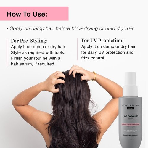 Bare Anatomy Heat Protection Spray Serum - Frizz Control for 24 Hours | Enriched with Vitamin E & Pea Protein | Vegan & Paraben-Free | 5.2 Fl Oz