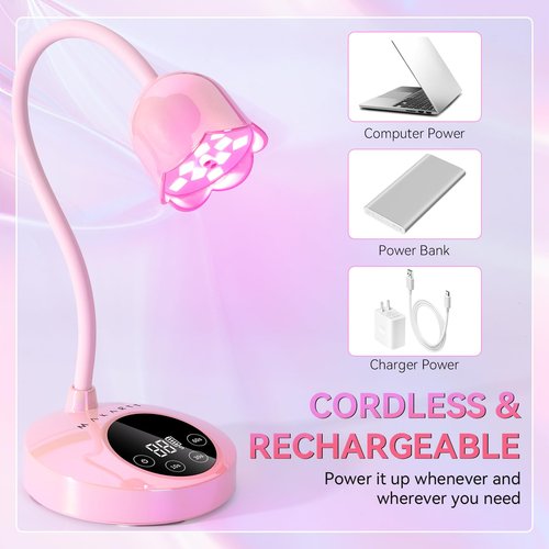 Makartt Cordless Mini UV LED Nail Lamp, 10s Flash Cure Nail Lamp for Gel Polish, 30mW/cm² Rechargeable Gooseneck UV Light Nail Dryer with Auto Sensor & 4 Timers, Portable for Daily Manicure & Travel