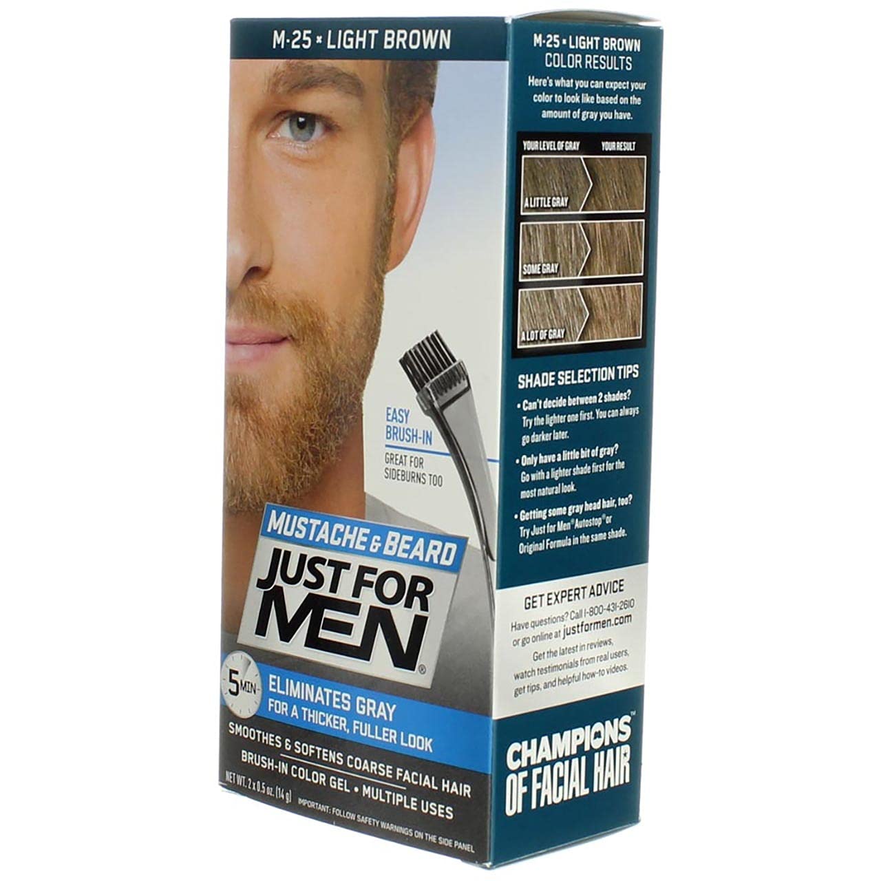 JUST FOR MEN Brush-In Color Gel, Mustache & Beard M-25 Light Brown 1 Each (Pack of 6)