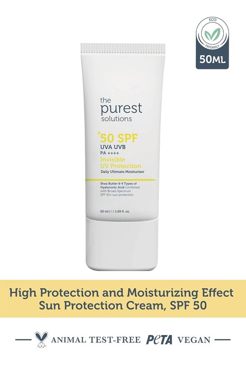 Purest Solutions Invisible UV Protection Daily Moisturizer SPF 50+ | Hydrating Hyaluronic Acid & Shea Butter - Anti-Aging for All Skin Types (1.69 fl. oz)