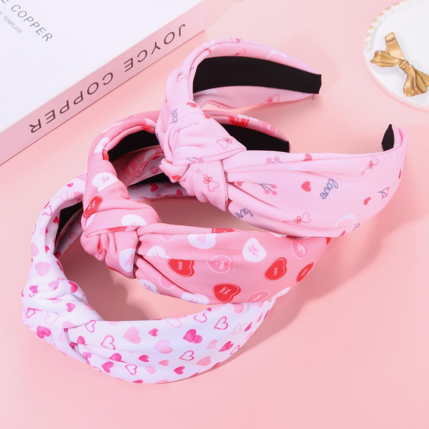 JERTOCLE Valentine's Day Headband Holiday Headband Accessories for Women Printed XOXO LOVE Heart Knotted Headband Valentines Galentines Party Favors (Valentines D)