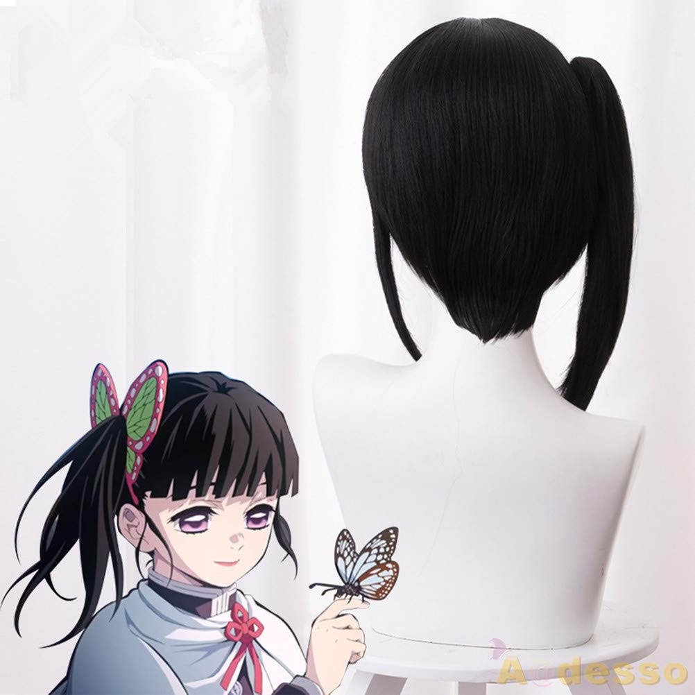 Aadesso Kimetsu no Cosplay Tsuyuri Kanao Wigs Black Wigs Synthetic Halloween Hair with wig cap