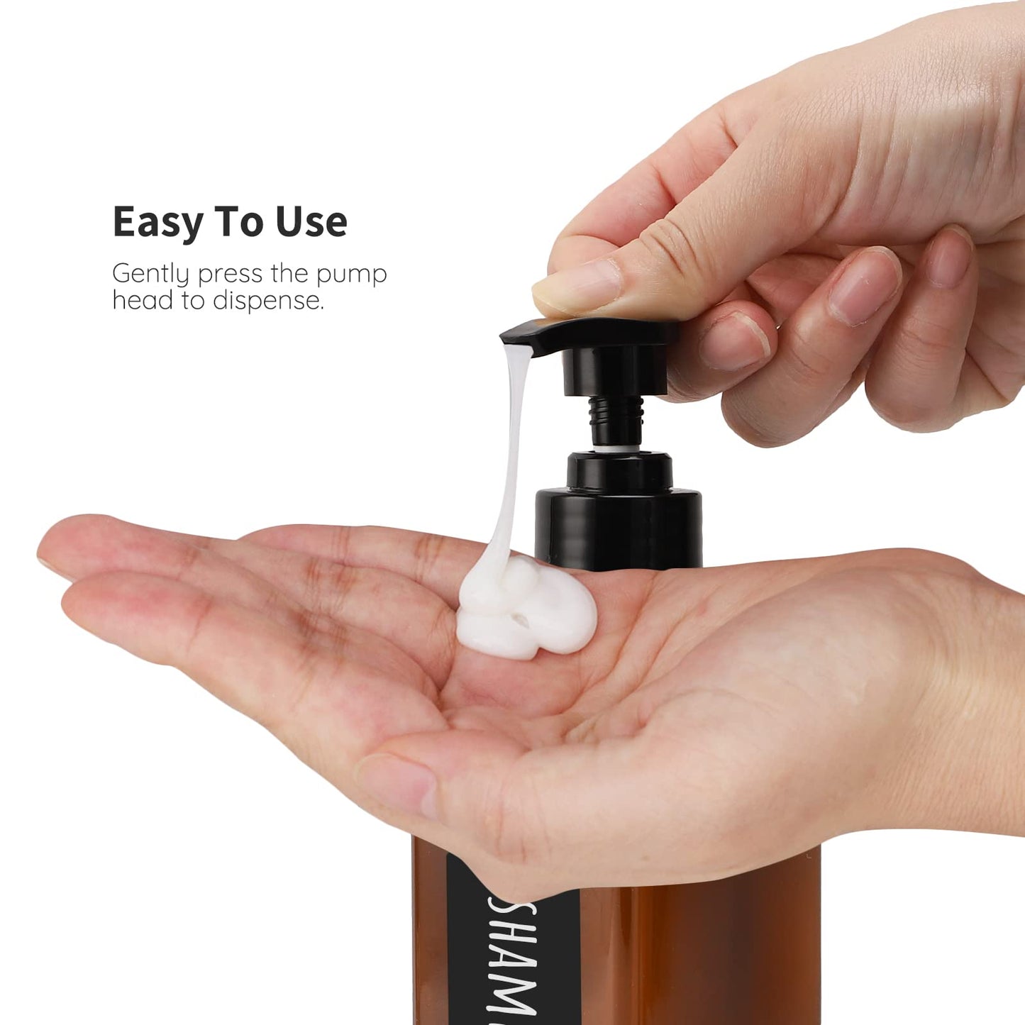 Segbeauty Shampoo Bottles, 3pcs 16.9oz 500ml Refillable Pump Dispenser with Labels, Empty Reusable Plastic Press Bathroom Hotel Shower Containers for Shampoo Conditioner Body Soap Hand Soap Gel Amber