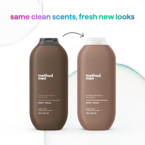 Method Men Body Wash, Sandalwood and Vetiver, Paraben and Phthalate Free, Quick-LatheringCleansers, Cruelty Free, 18 oz (Pack of 3)