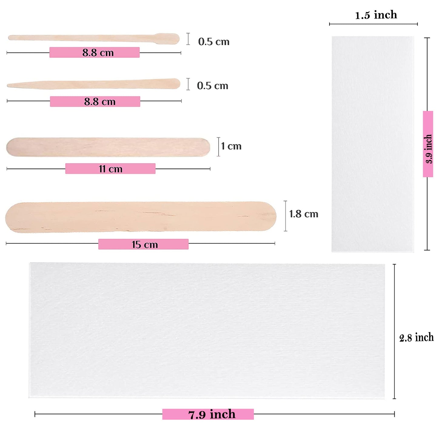 Mibly 4 Style 400 Pcs Assorted Wooden Wax Sticks for Body Legs Face and Small Medium Large Sizes Eyebrow Waxing Applicator Spatulas for (400 Piece Set)