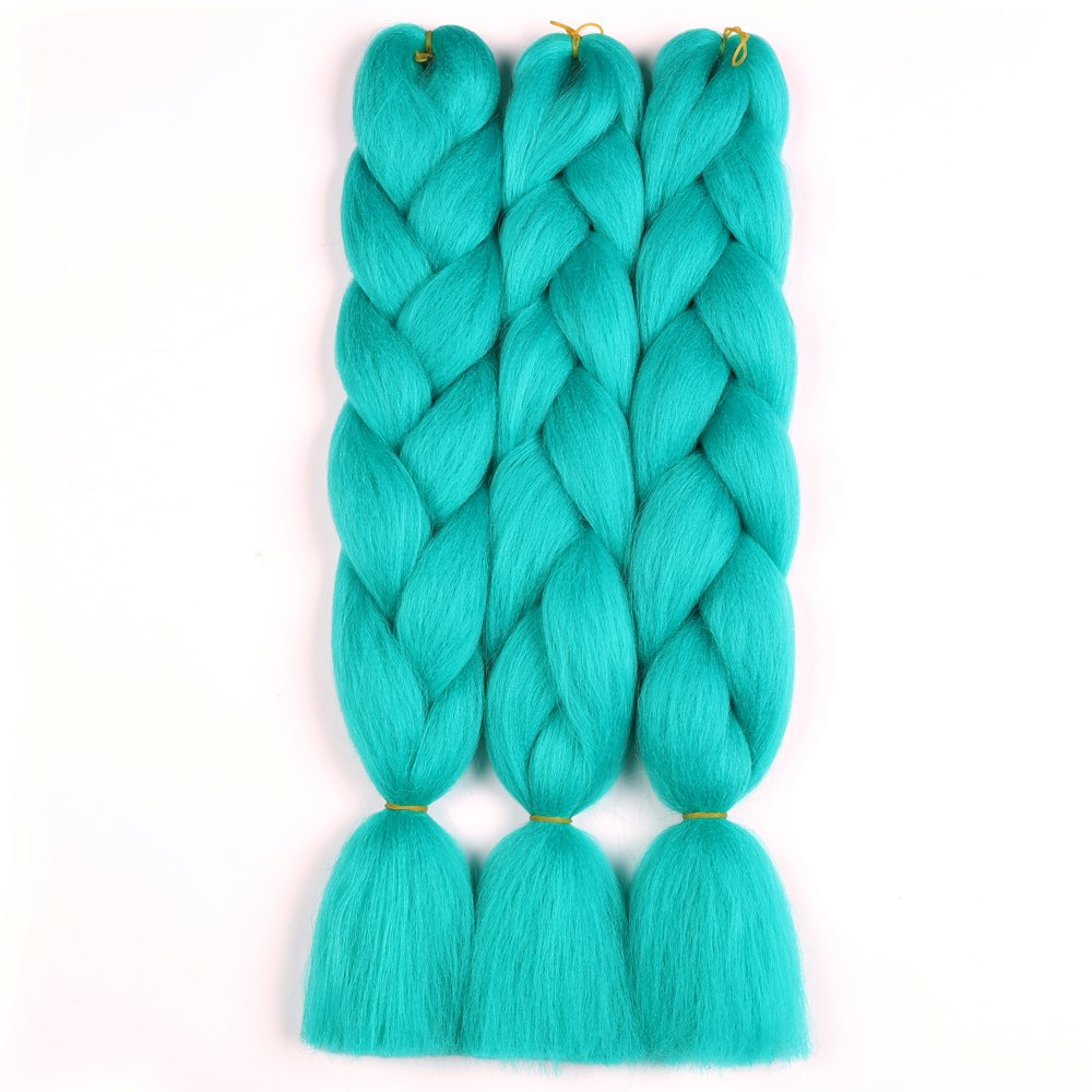 Sharopul Original Jumbo Braids Hair Extension can shrink in hot water profession at box braids 3pcs Pure Solid Cyan Blue Color 24inch 100g/pc For Twist Box Braiding Hair (cyan blue)