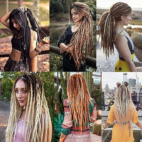 Double Ended Dreadlock Extensions 0.6CM Diameter Synthetic Hair 24Inch 10Strands Reggae Braids Hip-hop Style(Double Ended 10trands,27/613)