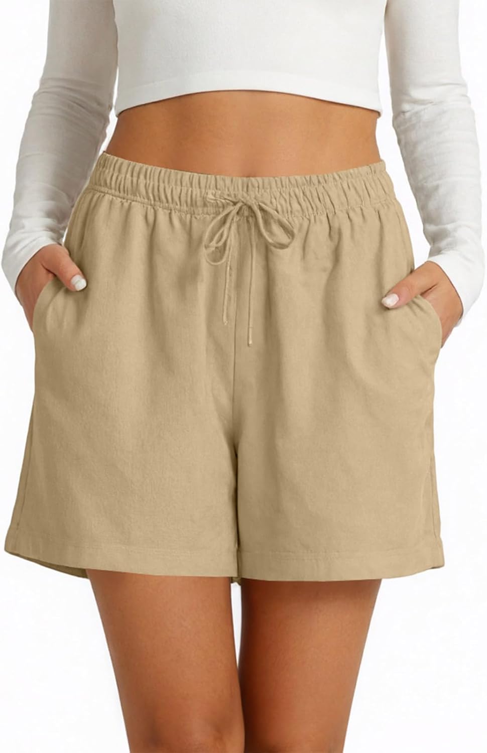 Gumipy Women's Summer Linen Bermuda Shorts - Casual High-Waisted with Pockets | Wide Leg Design