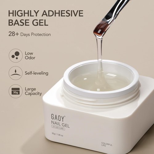 GAOY 30g Builder Base, Clear Nail Builder Gel, 2-in-1 Soak Off UV Gel for Nail Strengthening and Building, UV Light Cure