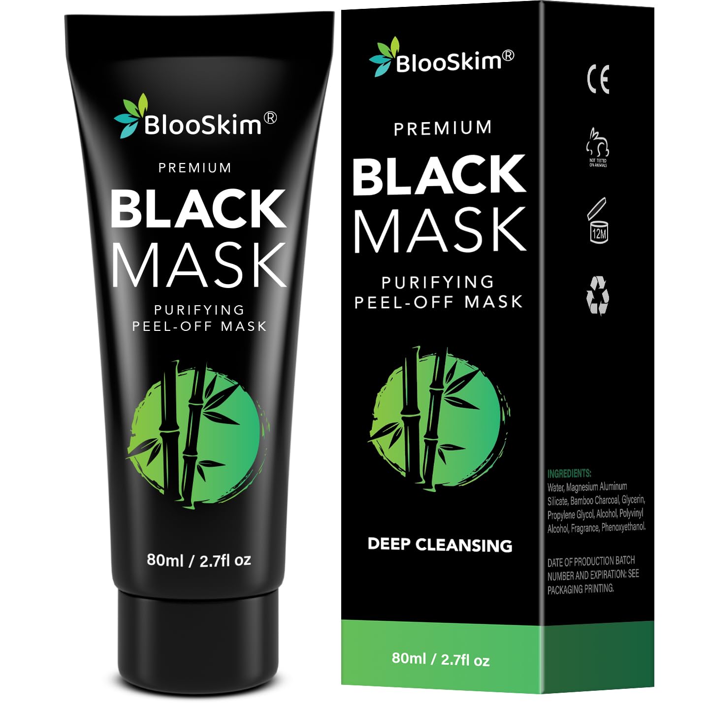 Blooskim Blackhead Remover Mask - Charcoal Peel Off Mask for Oily Skin | Refreshing Botanical Formula, 2.8 fl oz