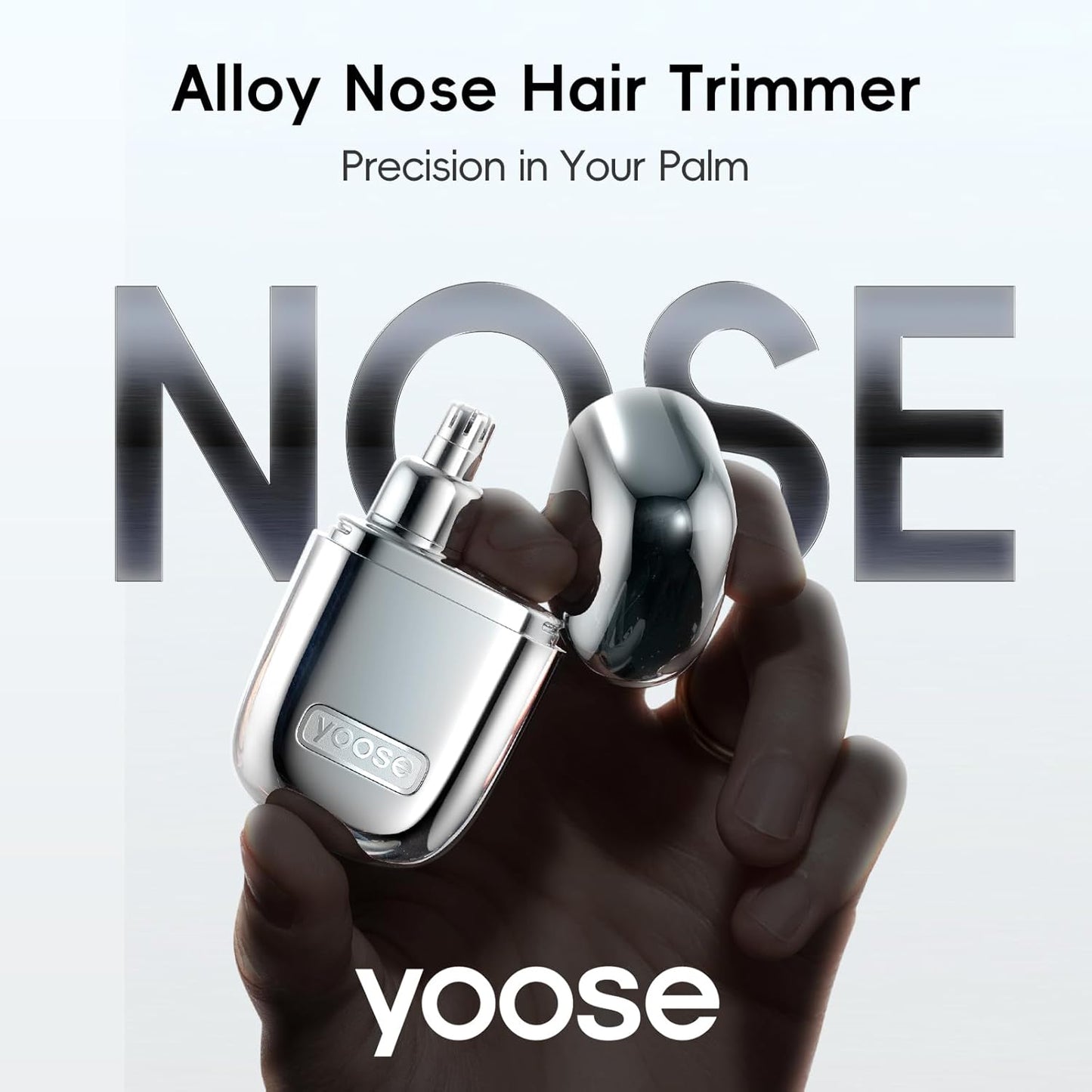 Yoose Nose Hair Trimmer - Rechargeable & Waterproof | Portable Travel Size, Easy to Clean, Silver